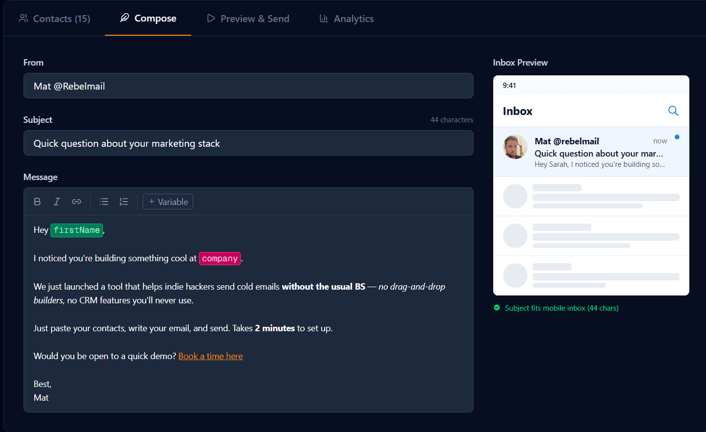 rebelmail compose interface